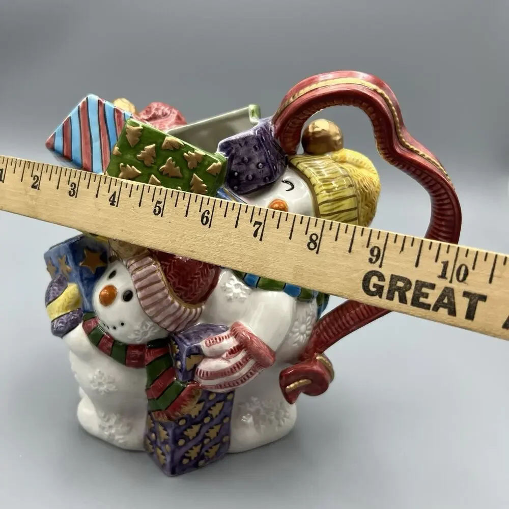 VTG Fitz‎ & Floyd Frosty Folks Snowman Pitcher 90s Ceramic Christmas 1.5 Qt